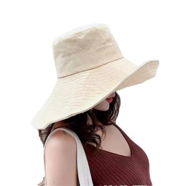 Imagem de Chapéu de sol feminino dobrável primavera e verão chapéu de sol de viagem cor sólida casual chapéu de pescador branco ajustável 54-59 cm