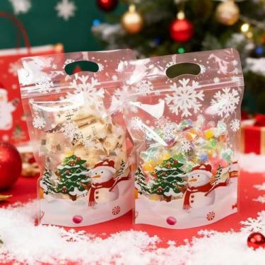 Imagem de 50 unidades de sacos transparentes brilhantes de flocos de neve de Natal – perfeitos para festas de fim de ano, ano novo, ação de graças e muito mais com embalagem de plástico versátil para biscoitos