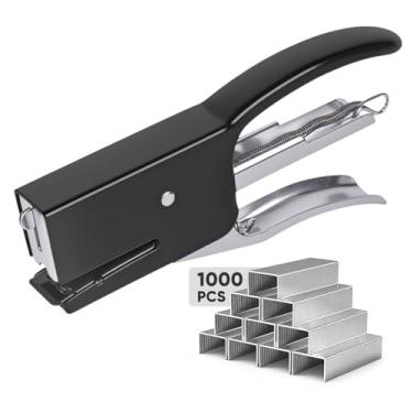 Imagem de Grampeador de alicate portátil resistente com 1000 grampos padrão de 1/10.2 cm, grampeador ergonômico de fácil aderência, suave para escritório, escola, casa, material de sala de aula, documentos