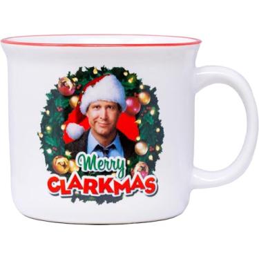 Imagem de Spoontiques Caneca de cerâmica para campismo Merry Clarkmas, 400 ml, branca