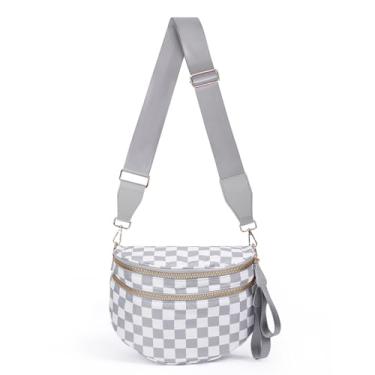 Imagem de Jooniter Espaçosa bolsa transversal de nylon para mulheres, bolsas de mão, carteiras, bolsas modernas, pochetes de ombro, Xadrez cinza claro