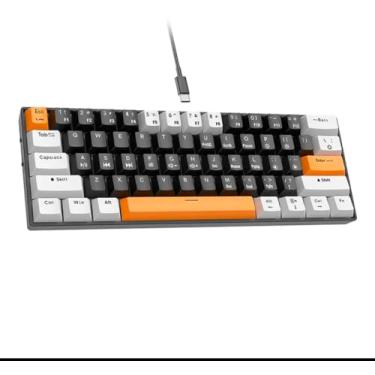 Imagem de Teclado Mecânico Compacto 65%, Layout QWERTY, Teclas em Preto e Laranja, Design Ergonômico para Gaming e Digitação