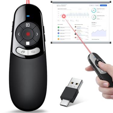 Imagem de Clicker de apresentação USB tipo C 2 em 1, luz vermelha, apresentador sem fio, clique PPT para apresentações de computador, avançador de slides para laptop Mac