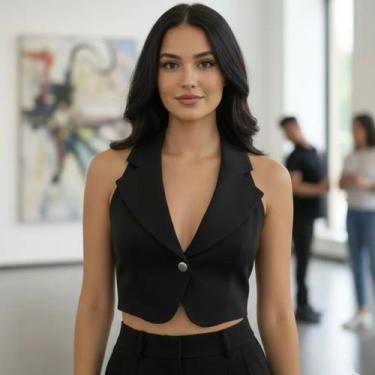 Imagem de Colete Cropped Feminino Alfaiataria Elegante Botão Social - XoraMenina