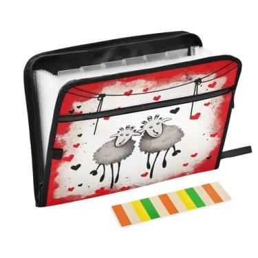 Imagem de Wassud Dois desenhos animados de ovelhas com 13 bolsos, organizador de arquivos sanfonados, pastas expansíveis com abas e adesivos, organizador de pastas de documentos de recibo de papel tamanho carta