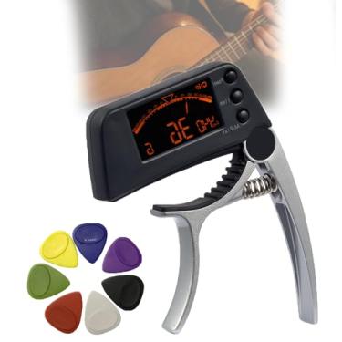 Imagem de Afinador E Capotraste De Guitarra 2 Em 1,Com Tela Led E Palheta, AfinaçãO De Doze Tons Com Temperamento Igual Para AfinaçõEs Especiais, AfinaçãO PadrãO, Guitarra, Baixo