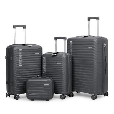 Imagem de Kit Conjunto Malas De Viagem Pmg + Frasqueira 4 Peças Polipropileno Zíper Duplo - Portland Allabard Grafite