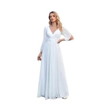 Imagem de Vestido De Festa Elegante Em Chiffon Com Decote Em V Azul E Apliques D