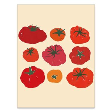 Imagem de Red Heirloom Tomate Wall Art Trendy Fun Kitchen Canvas Poster Vintage Food Vegetais Impressões Modernas Minimalistas Decoração de Parede para Sala de Jantar 30 x 40 cm Sem Moldura