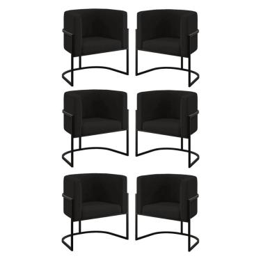 Imagem de Kit 06 Poltronas Lua Sala Decorativa Base De Ferro Black Cor:preto Preto