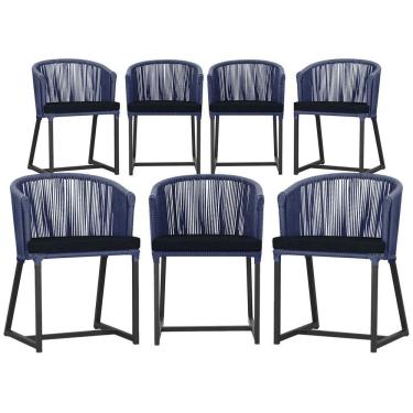 Imagem de 7 Cadeiras De Jantar área Noronha Preta E12 Trama  Azul