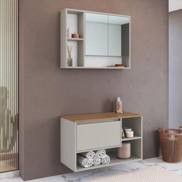Imagem de Conjunto para Banheiro 80cm com Gabinete Suspenso e Espelheira Barcelo