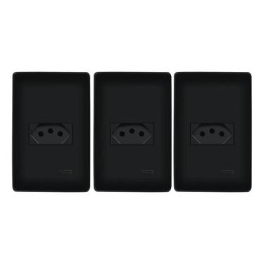Imagem de Kit Com 3 Tomadas Preta 2P+T 20A/250V Com Placa Habitat FAME