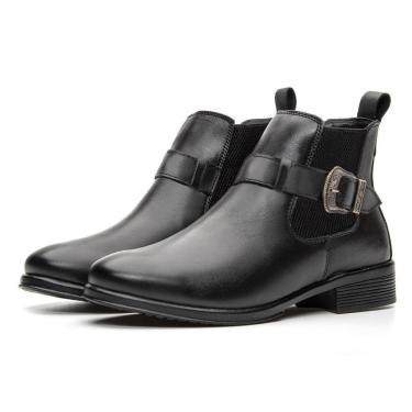 Imagem de Bota Chelsea Feminina Em Couro Elastico Lateral Detalhe Fivela Puxador Traseiro Bico Redondo-Feminino