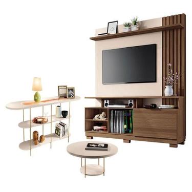 Imagem de Estante Home Theater Artheo Castanho Off White com Mesa de Centro Sky 