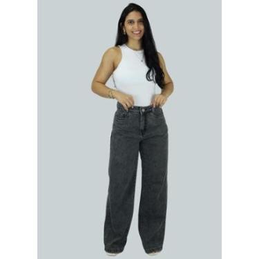 Imagem de Calça Wide Leg Feminina Jeans Cintura Alta Perna Larga Confortável Pantalona Premium-Fe...