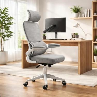 Imagem de BlidShop Cadeira de Escritório Ergonômica Florença, Tela Mesh Premium, Apoio Lombar Ajustável, Suporta 120kg, Altura Regulável (Branca e cinza)