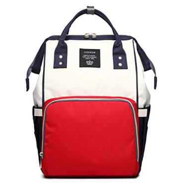 Imagem de Bolsa de fraldas multifuncional para cuidados com bebês Bolsas de fraldas largas abertas Grande Capacidade Bolsas de viagem Mochila de viagem Impermeável Leve, Red/White, SIZE(L*W*H):9.8*6.7*14.6in