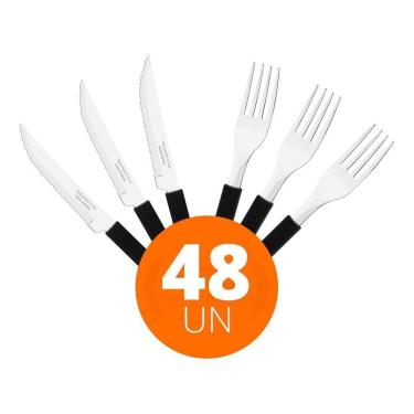 Imagem de Jogo Facas E Garfo Preto Leme 48 Pç Aço Inox Pbag Tramontina