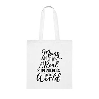 Imagem de Sacola Moms Are The Real Superheroes Of The World presente para mãe, bolsa de ombro para mãe, bolsas reutilizáveis para mamães, presente para mamãe de filha favorita, filho e filhos, Branco