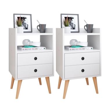 Imagem de Conjunto Mesa De Cabeceira Kit Mesinha Canto Quarto Lateral Cama 2 Gavetas Organizadoras Retrô Quarto - Dream Rpm