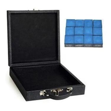 Imagem de Estojo Maleta + Giz Azul Caixa Bola Numeradas Sinuca Bilhar