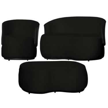 Imagem de Kit 1 Poltrona 1 Namoradeira e 1 Puff Grande Orgânico Beatriz Veludo Composê Corino Preto - Estopar