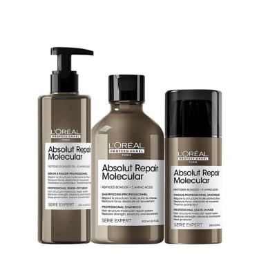 Imagem de Kit L`Oréal Professionnel Absolut Repair Molecular Shampoo Sérum e Leave-in (3 produtos)