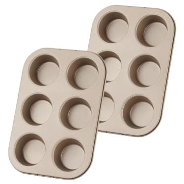 Imagem de Conjunto de formas antiaderentes para muffins para bolos – formas douradas de aço carbono com 6 xícaras, 2 peças para muffins e cupcakes perfeitos – Fácil liberação e cozimento no forno