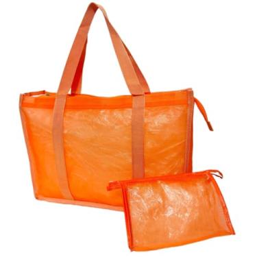 Imagem de Bolsa Feminina Laranja Com Necessaire Ziper Academia Praia Viagem Sacola