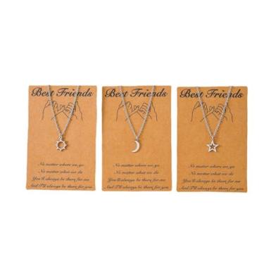 Imagem de LittleFathand Colar de estrela e lua e sol amizade para 3 colares de aço inoxidável sol estrela crescente Moom pingente para mulheres, homens e meninas, presente de joias para melhores amigos, aço