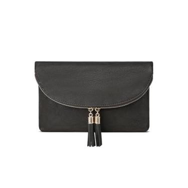 Imagem de Solene Bolsa clutch feminina com vários compartimentos, 6 compartimentos para cartão dentro, bolsa transversal com borlas, Cinza carvão, One_Size