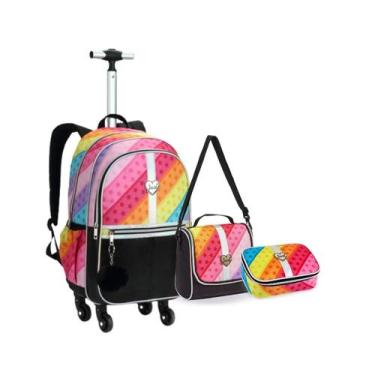 Imagem de Kit Mochila Rodinha 360 Juvenil Holografica Colorida Meninas - Denlex,