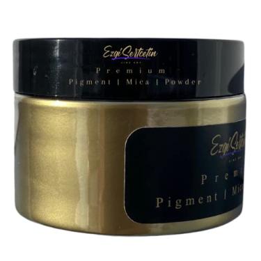 Imagem de Ezgi Sertcetin Pigmento em pó premium 50 g | Autêntico | Único e brilhante | Perolado | Metálico | Neon | Formulado para obras de arte, resina, geleca, plasticina e mais (ouro rico)