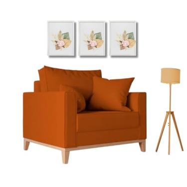 Imagem de Poltrona Beny Individual em Linho, Base em Madeira, Com 2 Almofadas (Terracota)