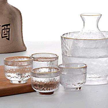 Imagem de BOLLAER Conjunto de pote de saquê, saquê frio japonês, design flutuante moderno e exclusivo, 1 garrafa de saquê 1 tanque de saquê e 4 copos saki para saquê frio/quente/quente, conjunto de de inauguração