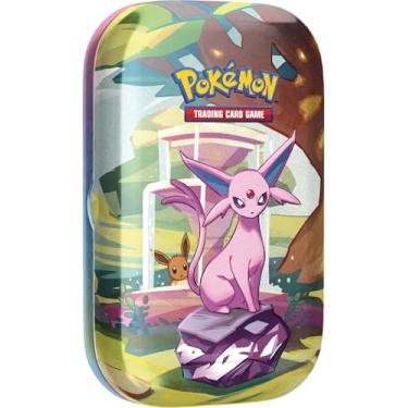 Imagem de Pokémon TCG: Scarlet & Violet—Prismatic Evolutions Mini Tin – Espeon (2 pacotes de reforço e 1 moeda)