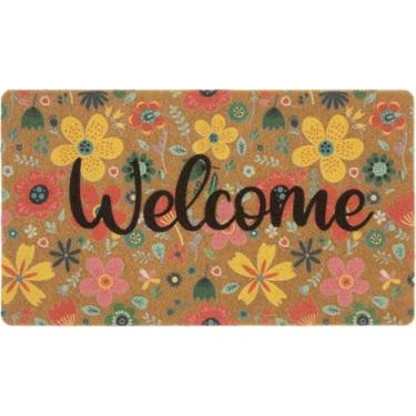 Imagem de Bawnhaw Capacho Spring Welcome para entrada externa, tapete floral colorido de fibra sintética 43 cm x 76 cm, decoração sazonal ao ar livre para varanda antiderrapante para decoração de casa, jardim,