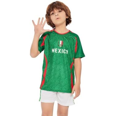 Imagem de Bolognifi Camisa de futebol infantil, camiseta da Copa Europeia/Américas, meninos e meninas, conjunto de shorts esportivos de futebol com meia manga(Mexico,15-16A)