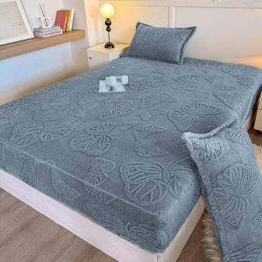 Imagem de Capa de colchão, veludo, quente, antiderrapante, capa contra poeira, macia, elástica, respirável, protetor de colchão com bolso profundo para decoração de cama de quarto - Azul||King: 180 x 200 cm (1