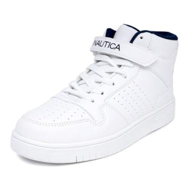 Imagem de Nautica Tênis infantil: sapato moderno com cadarço com design de cano alto tipo bota para meninos e meninas (tamanho infantil grande) - Horizon, Jarrel branco, 6 Big Kid