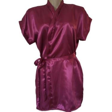 Imagem de Robe de Cetim - Manga curta - Noiva - Madrinhas - Framboesa GG - Tissa