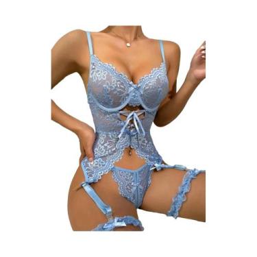 Imagem de Conjunto De Lingerie De Renda Transparente Sexy Feminino Sutiã Calcinh