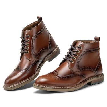 Imagem de Botas masculinas modernas – Botas de cano curto Oxford estilo clássico de couro genuíno preto, Café, 38
