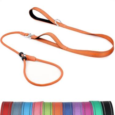 Imagem de Erbine Coleira deslizante para cães de 1,8 m com alça acolchoada dupla, guia antiderrapante para cães, coleira de treinamento refletiva de nylon sem puxar para cães pequenos e médios, laranja