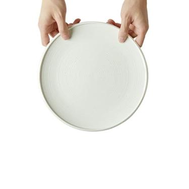 Imagem de Pratos de bife específicos para restaurantes, utensílios de mesa redondos de cerâmica de cor sólida para uso doméstico - prato plano de 25 cm - branco