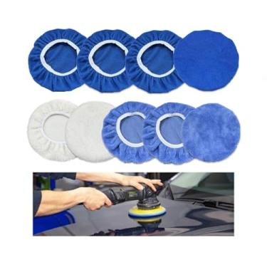 Imagem de Kewucn Almofada De Polimento Para Carro Com 9 Peças, Capa Orbital Microfibra A 10 Polegadas, Kit Universal Enceradeiras Limpeza Automotiva - 4 Microfibra, 3 Lã Coral, 2 (9-10 Polegadas)