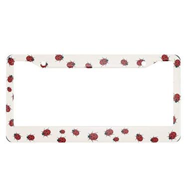Imagem de HOSNYE Moldura para placa de licença Ladybug fofa colorida joaninha natureza, primavera, verão, placa de licença de metal, molduras frontais, moldura para etiqueta de carro, para mulheres, homens, EUA, padrão