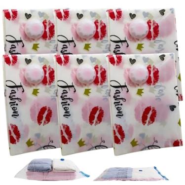 Imagem de Kit 6 Saco Sacola à Vacuo Reduz Volume Roupa Cobertores 50x60cm Organizador Armário Economize Espaço (Beijo)