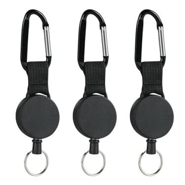 Imagem de AOMIG Pacote Com 3 Chaveiros Retráteis, Carretel Porta-Crachás Resistente, Clipe De Identificação Cabo Aço E Mosquetão